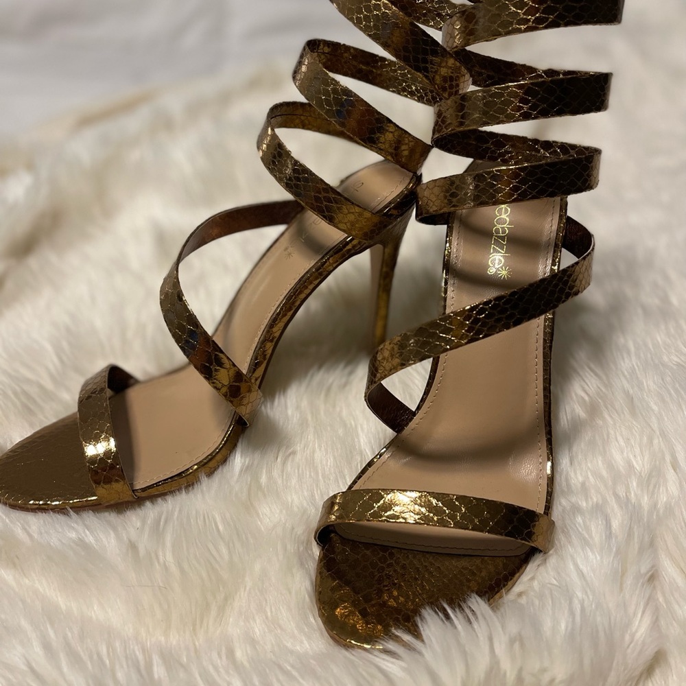 Gold strappy heeled sandal
